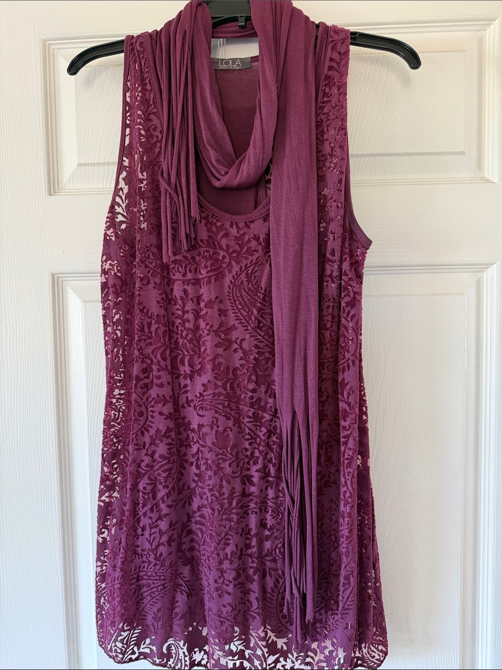 lola Plum Lace Overlay Sleeveless Tunic with Scarf